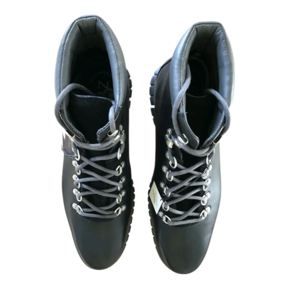 Cole Haan Zerogrand Water Resistant Leather Hiker Ankle Combat Boots Black 9 New